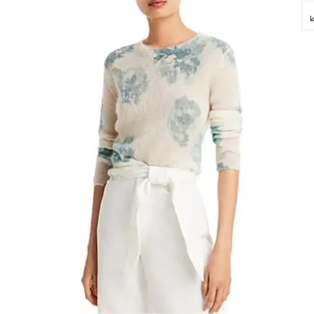 Vince Dahlia Alpaca & Mohair Floral Print Sweater in Cream and Blue - Picture 4 of 9
